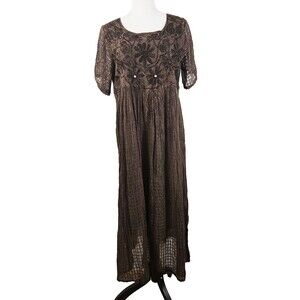 Vintage Classic Concepts Large Brown Maxi Gauze Embroidered Shisha Dress